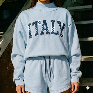 Women <b>Mock</b> <b>Neck</b> <b>Top</b> And Shorts Aligned Outfit Warm Cozy Easy Comfort Comfortable Daily Style Refined Clothing - Product Image 1