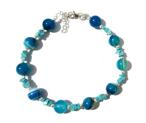 Blue Lace Agate & Turquoise <b>Bracelet</b> in 925 Sterling Silver | Natural Gemstone <b>Beaded</b> <b>Bracelet</b> | Handmade Boho Jewelry for Women - Product Image 1