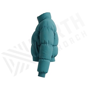 Blouson matelassé court pour femme, coupe-vent, col montant, manches longues, rembourrage polyester, fermeture éclair, couleur turquoise - Product Image 3