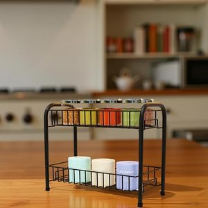 Étagère de rangement sur pied en métal à 2 niveaux pour sécher la vaisselle, 15,5x7x12,5 pouces, noire - Product Image 3