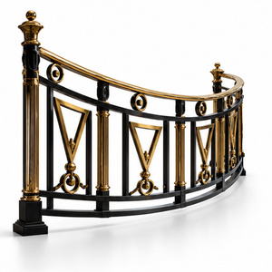 Regency <b>Black</b> and Gold Balustrade Railing with Geometric Triangle Panels and Curved Polished <b>Handrail</b> - Product Image 4