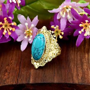 Gorgeous 18k Gold Vermeil <b>Chunky</b> Silver <b>Ring</b> 925 Sterling Silver Long Oval Blue Turquoise December Birthstone Fine Gift For Her - Product Image 5