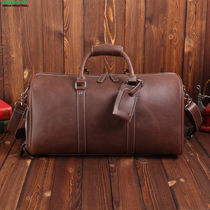 Custom PU Leather Duffle <b>Bag</b> with Shoe Compartment Vintage Weekender <b>Bag</b> for Men Large Capacity Zipper Closure Available Stock - Product Image 3