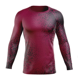 <b>Men's</b> Long Sleeve <b>Compression</b> <b>Shirt</b> Black Blue Marble Print Crew Neck Fitted Moisture Wicking Quick Dry Polyester Baselayer - Product Image 2