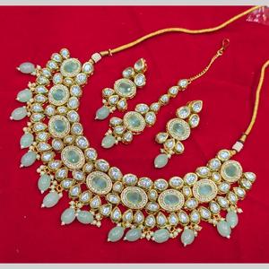 Exquisite Gold Plated Mint Green Kundan Stone and <b>Beads</b> Necklace Jewelemarket a Dazzling Fine Jewelry <b>Set</b> 11151663MG - Product Image 1