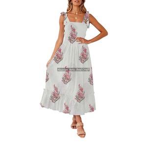 Bohemian Floor-Length Cotton <b>Spaghetti</b> <b>Strap</b> Summer Beach Wear Dress for Ladies - Product Image 1