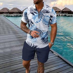 New Design 2026 Summer Casual Solid Men's Twin <b>Set</b> Short Sleeve T-Shirt and Shorts Two-Piece 100% Cotton <b>Knitted</b> Quick Dry - Product Image 2
