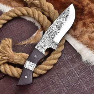 Couteau de chasse artisanal en acier D2 gravé à la main, manche en bois, lame de 6 à 7,9 pouces, haute dureté, couteau extra-affûté - Product Image 4