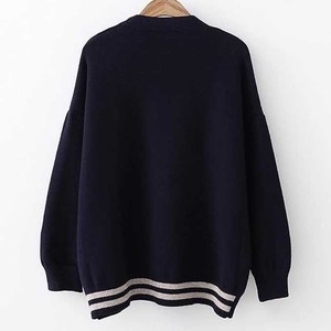 Cárdigan Urbano Transpirable con Cuello en V y Bordado para Hombre, Suéter de Punto a Rayas Estilo Universitario Oversize, Chaqueta Cárdigan con Botones 2026 - Product Image 6