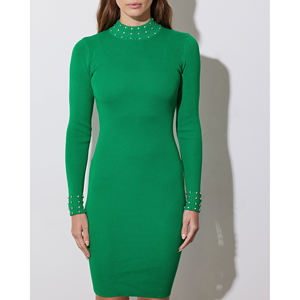 Vestido Ajustado de Punto Personalizado Profesional, Vestido de Suéter de Manga Larga, Marca Privada - Product Image 1