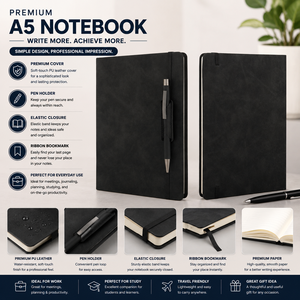 Carnet A5 Premium avec Couverture en Cuir PU, Reliure Cousue, Impression Sérigraphique, Papier Épais Gaufré, 192 Pages, Logo Personnalisé, École, Bureau - Product Image 5