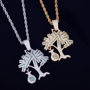 Collier chaîne à maillons en corde avec pendentif Arbre à Monnaie en Moissanite plaqué or 18 carats, style Hip Hop Iced Out, pour homme - Product Image 2