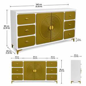Modern Designer <b>Sideboard</b> Cabinet with <b>Storage</b> Drawers and Decorative Doors for Living Room Dining Room Hallway Wooden Console - Product Image 3