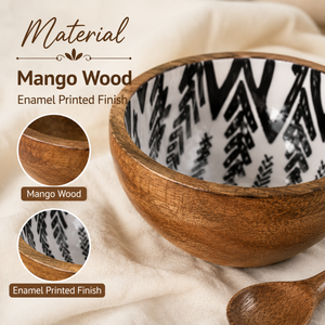 Handcrafted <b>Mango</b> <b>Wood</b> Enamel Printed Salad <b>Bowl</b> with Spoon Food Safe Wooden Serving <b>Bowl</b> for Salad Fruit Snacks Kitchen Dining - Product Image 4