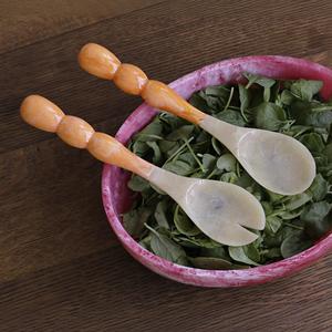 Ensemble de service à salade en résine multicolore, cuillère et fourchette à motif marbré faits à la main pour une cuisine élégante, des dîners et des réceptions raffinés - Product Image 6