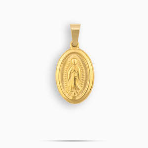 Virgin Mary Oval Pendant <b>Necklace</b> | Gold Plated Religious Medallion <b>Necklace</b> | Stainless Steel <b>Catholic</b> Jewelry - Product Image 3