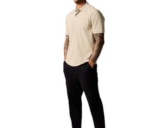 Chemise pour homme en polyester/coton tricoté à manches courtes, motif géométrique, respirante, décontractée, vert clair, logo personnalisé, durable - Product Image 5