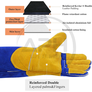 Guantes de Soldador de Piel de Vacuno Azul Oscuro con Palma Amarilla, Resistentes al Calor, con Puño Extendido, para Trabajo Pesado - Product Image 2