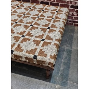 Square Fabric <b>Pouf</b> With Abstract Geometric Pattern Wooden Legs Modern Farmhouse Living Room Decor - Product Image 3