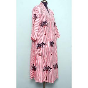 Robe longue d'été décontractée pour femme, faite à la main, imprimé palmiers, col en V, taille empire, coupe droite évasée - Product Image 6