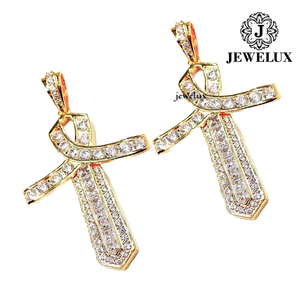 JEWELUX Colgante de Cruz Chapado en Oro con Cristal Tallado en Canal, Amuleto Religioso, Joyería Unisex de Proveedor Indio - Product Image 3