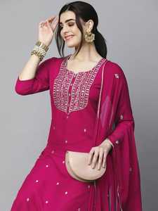 Black Embroidered <b>Kurta</b> Palazzo Set With Dupatta <b>Women</b> Traditional Indian Pakistani Wear Ankle Length Cotton Casual Style - Product Image 4