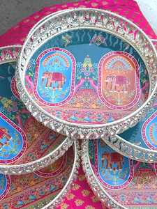 Handcrafted <b>Elephant</b> Palace German Silver <b>Decorative</b> Tray Handmade Iron Round Serving Tray Luxury Rajasthani Art Display Platter - Product Image 2