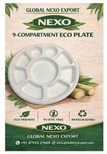 Assiette repas jetable de luxe en bagasse Global Nexo Export GNE-9CP de 9 pouces avec compartiments, anti-fuite et résistante à la chaleur - Product Image 4