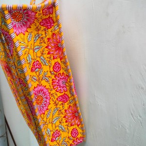 Jaipur Block Print Quilted High <b>Yellow</b> Cotton Tote <b>Bag</b> Handmade Traditional Floral Elegant Bohemian Shoulder <b>Bag</b> Zipper Pocket - Product Image 3