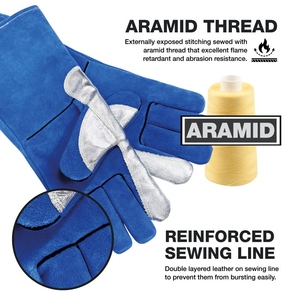 Gants de soudage en cuir de vachette renforcé, usage général, sécurité industrielle, 11 oz, 16 pouces, résistants à l'abrasion et aux déchirures - Product Image 2