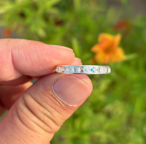 Rainbow Moonstone Eternity Band Sterling Silver Princess Cut Stackable <b>Ring</b> Minimalist Wedding Jewelry - Product Image 5