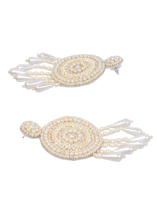 Boucles d'oreilles florales perlées, orange, rose, vert, en perles de verre, broderie de fleurs et de feuilles, design goutte, pour fête, mariage, cadeau, bijoux pour femmes - Product Image 5