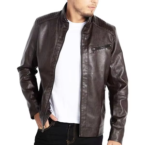 Blouson Moto Décontracté Marron en PU Respirant pour Homme Tombola Sports, Col Montant, Fermeture Éclair, Coupe Slim, Longueur Standard, Vêtement d'Hiver - Product Image 3