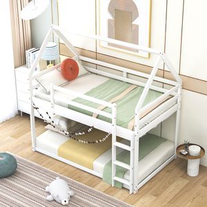 Cama litera baja blanca de dos plazas con escalera para niños - Product Image 3