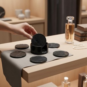 Elegante Juego de 4 Posavasos Redondos de Piedra Negra con Caja, para Decoración Moderna del Hogar, Protección de Mesa de Mármol Natural - Product Image 5