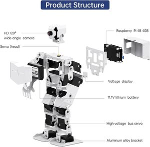 หุ่นยนต์ฮิวแมนนอยด์ AI ขับเคลื่อนด้วย Raspberry Pi 5 ชุดหุ่นยนต์ DIY ที่ตั้งโปรแกรมได้ พร้อมควบคุมผ่านแอป - Product Image 2