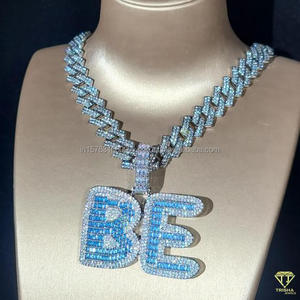 Collier de luxe Hip Hop en moissanite bleue et diamants, serti pavé, style cubain, pour hommes et femmes - Product Image 5