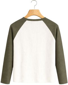Custom Olive Green White Raglan Long Sleeve T Shirt Men 100% Cotton Casual Crew Neck <b>Baseball</b> <b>Tee</b> OEM Manufacturer Supplier - Product Image 2