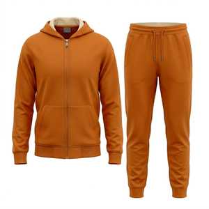 Unisex Blue Hooded Tracksuit Full Zipper Solid Color Casual Sweatshirt and Pants <b>Set</b> with Side Pockets for Adults Autumn Wear - Product Image 4