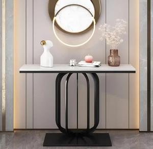 Modern Rectangle Marble Top <b>Console</b> <b>Table</b> With <b>Black</b> Metal Base Indoor Entryway Home Decor Accent Piece - Product Image 1