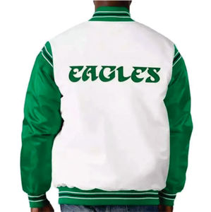เสื้อแจ็คเก็ตบอมเบอร์วาร์ซิตี้แฟชั่นคุณภาพสูงสำหรับผู้ชาย ลายทีมอีเกิลส์  ผ้าซาติน 100% สำหรับฤดูหนาว - Product Image 6