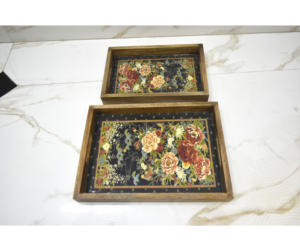 Juego de bandejas de servir rectangulares de madera de mango y esmalte de la mejor calidad, personalizadas con logotipo, opciones de varios tamaños - Marca CRAFT ASCENT - Product Image 1