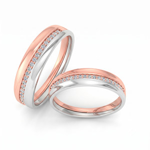 Classic Two Tone Diamond Engagement Band <b>Couple</b> <b>Ring</b> with Round Brilliant Cut Diamonds Natural and Lab Grown Diamonds - Product Image 3