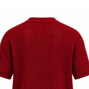 <b>Burgundy</b> <b>Men</b> Knitted T <b>Shirt</b> Short Sleeve Crew Neck Textured Casual Top Customized Printed Streetwear Summer Fashion Wholesale - Product Image 6