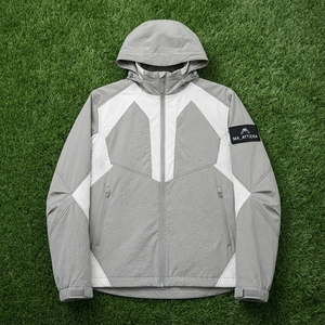 <b>Men</b> Gray <b>White</b> Hooded Windbreaker <b>Jacket</b> Geometric Panel Full Zip Lightweight Outdoor Sports <b>Jacket</b> - Product Image 6
