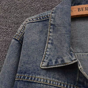 <b>Custom</b> Logo <b>Denim</b> <b>Jacket</b> for Men Double-Breasted Streetwear Casual Riding Coat with Knitted Closure for Spring - Product Image 5