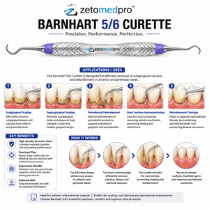 Curette dentaire rigide standard Premium Barnhart 5/6 pour détartrage parodontal OEM Zetomed Pro - Product Image 3