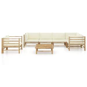 Set Lounge da Giardino Bianco Crema in Bambù Naturale e Poliestere - Product Image 2