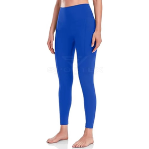 Leggings de yoga taille haute pleine longueur sans couture en Spandex et Nylon extensibles couleur unie pour femmes - Product Image 2