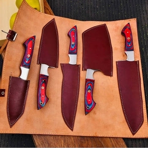 Ensemble de couteaux de cuisine professionnels très vendus, 5 pièces, couteau de chef en acier Damas avec manche en bois - Product Image 1